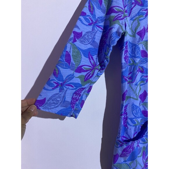 Vtg Fresh Produce Dress 16 Blue Purple Floral Hawaiian Lagenlook Lounge Beachy - Picture 7 of 10